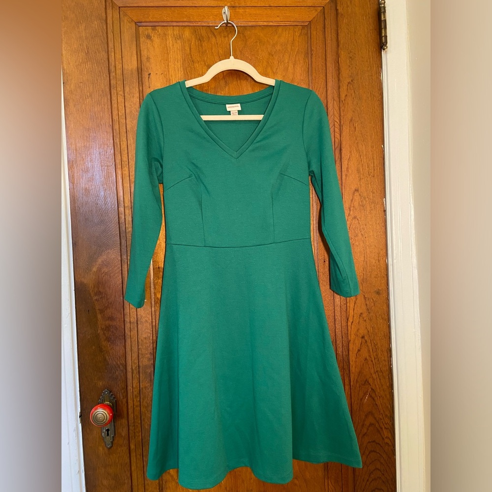 Merona Emerald Green V-Neck Long Sleeve Fit & Flare Dress